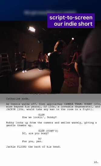Borrowed Time vertical promo: a script page beside the finished scene